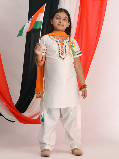 Girl's Republic Day Special White Kurta Salwar Set